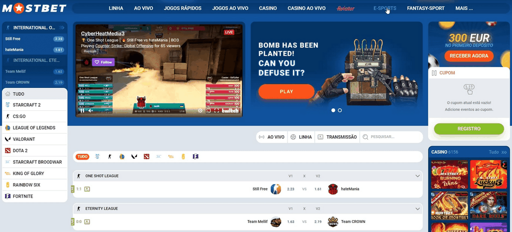 Stránka kasina Mostbet CZ online